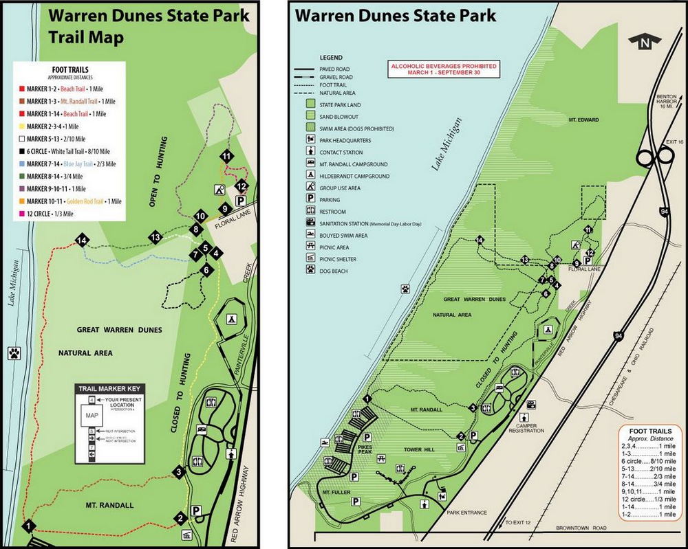 Warren Dunes State Park - Park And Campground Map (newer photo)